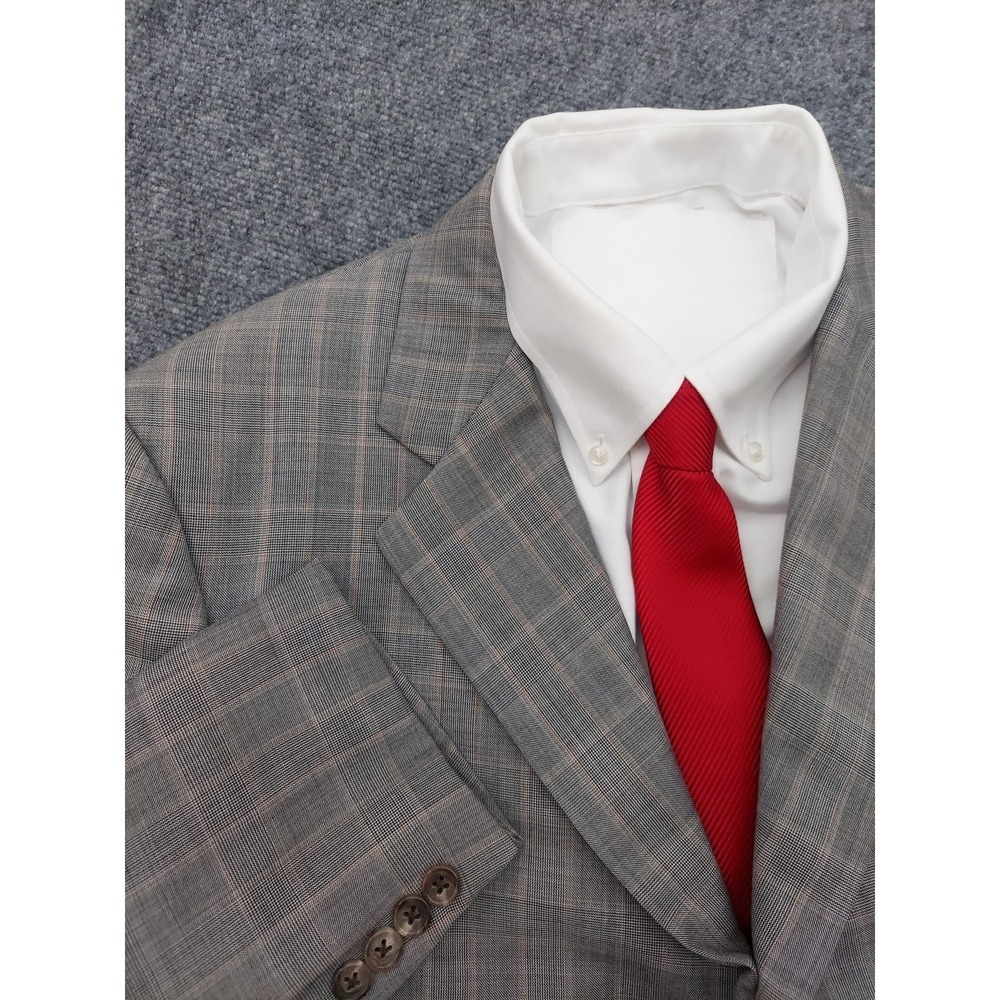 Hickey Freeman Blazer Jacket Mens 42 S Gray Plaid 3 Button Sport Coat Super 130s